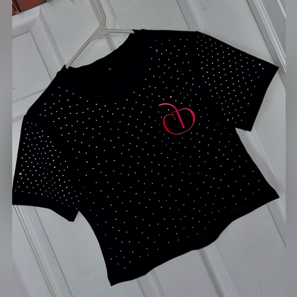 Custom Rhinestone Cherry Drip Logo Crop Top
